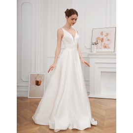 Elegant V-Neck Sleeveless A-Line Wedding Gown with Pencil Skirt and Exposed Back