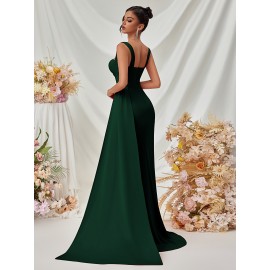 Elegant Spaghetti Strap Backless Gown with Thigh-High Slit - Perfect for Parties & Formal Events, Women's Evening Dress