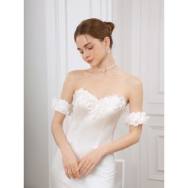 Elegant Off-Shoulder Ruffle Hem Wedding Dress - Exquisite Tie Back Wedding Party Gown for Women - Formal Evening, Occasion, Engagement, Ceremony, and Reception Wear