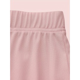 Sold Ribbed Elastic Waist Shorts, Casual Basic Shorts For Summer & Spring, Women's Clothing