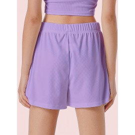 Sold Ribbed Elastic Waist Shorts, Casual Basic Shorts For Summer & Spring, Women's Clothing