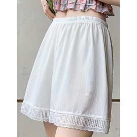 Chic Lace-Trimmed Safety Shorts for Women - Plus Size, Loose Fit, Non-See-Through, Perfect for Layering & Casual Wear