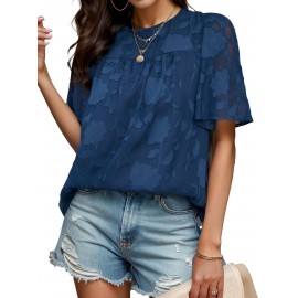 Womens 3/4 Bell Sleeve Blouse Summer Crewneck Lace Tops Floral Shirts