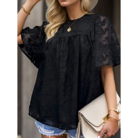 Womens 3/4 Bell Sleeve Blouse Summer Crewneck Lace Tops Floral Shirts
