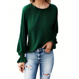 TooluckWomens Casual Tops Blouses Long Sleeve Ruffle Sleeve Loose Shirts